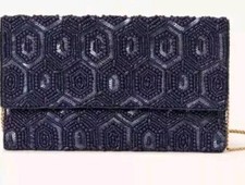Monsoon Accessorize Classic Beaded Clutch Shoulder Bag Hand Beaded Blue Bnwt