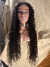Lace Front 4x4 Curly Brown Wig 32 inch light weight Human hair blend 