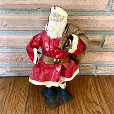 Vintage Paper Mache Red Suit Santa W/Toy Bag Figurine 8.5” Rustic Primitive Folk