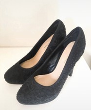 New Look Stiletto Embroidered Floral Platform Pump Shoe Black Office Chic Uk3 36