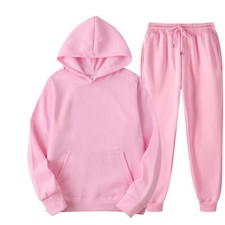 2PC Womens Long Sleeve Hoodie+Pants Tracksuit Set Ladies Plain Baggy Sport Suit