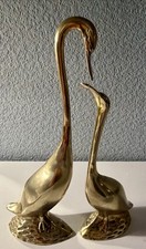 Vintage Mid Century Set Solid Brass Swan / Goose Elegant Figurines c.1970s