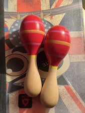 Painted Pair of Maracas 15 cm Elc Wooden Super Soft Sounding Rattle 