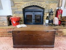 Old Antique Pine Chest, Vintage Wooden Storage Trunk, Blanket Box, Coffee Table.