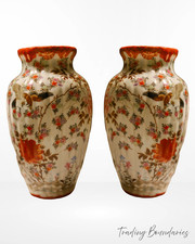 Japanese Kutani Porcelain Vase: Hand Enameled Birds & Flowers