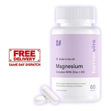 Bettervits Magnesium Glycinate Complex  Citrate, Zinc & Vitamin-D3  60 Caps UK