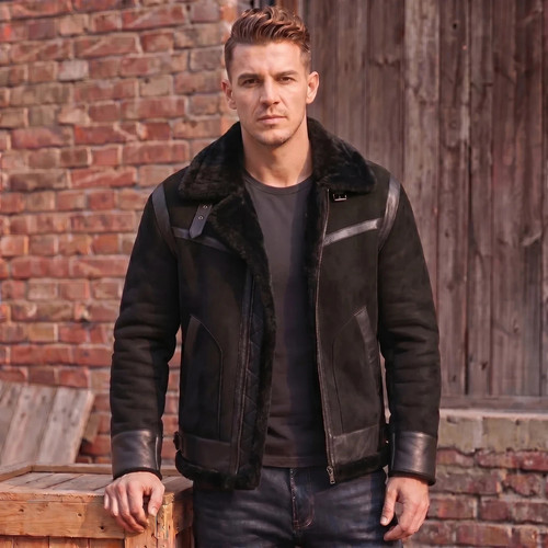 Men black shearling leather - black,