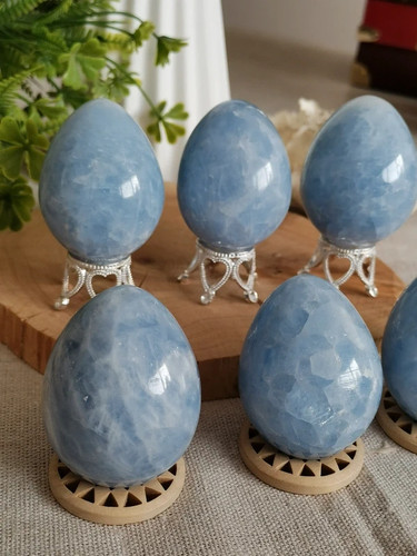 Natural blue celestite egg - natural, sky