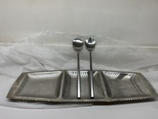Vintage Triple Chichester Stainless Steel  Platter With Serving Fork & Spoon