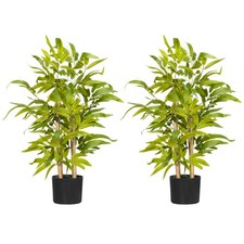 HOMCOM 2 PCs Potted Artificial Plants Bamboo Tree for Desk Indoor Outdoor
