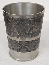 Vintage Greek Pewter Beaker 3.75" Warriors Frieze Angel Mark