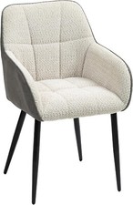 Accent Dining Chair Chenille Front Leather Back Upholstered Armchair Ivory Grey