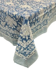 Indian Hand Block Print Tablecloth 100%Cotton 150*220cm Blue Floral Rectangular