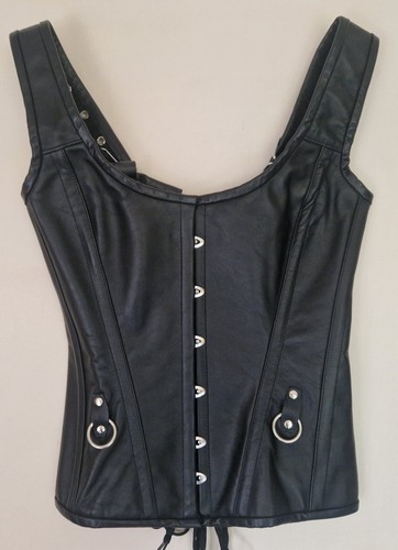 Black real leather corset - black,
