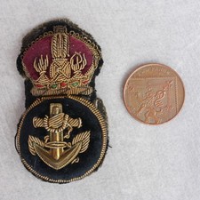 WW2 period Royal Navy Petty Officer's cloth bullion wire cap badge - Kings Crown
