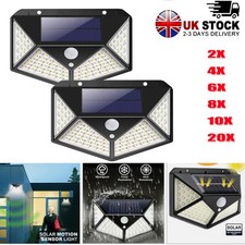 100 LED Solar Panel PIR Motion Sensor Wall Light Outdoor Garden Security Lamp UK