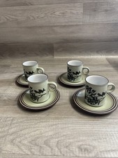 Vintage Hornsea Prelude 4 x  Cup & Saucer  Set - Mint Green & Brown - VGC
