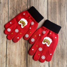 1pair Men's Knitted Christmas Gloves, Winter Couple Touch Screen Cartoon Woolen