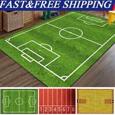 Kids Green Football Soccer Pitch Rugs Play Floor Carpets Bedroom Rugs Soft Rugby