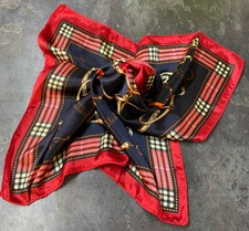 Red Blue Tartan Straps 50cm Small Neck Bandana Scarf Satin/silk Feel Fashion