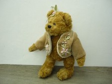 Rocia Jointed Teddy Bear w/ Bow In Hair/Pretty Applique Jacket Soft Plush Toy 8"