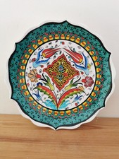 Superb Vintage Hand Painted Turkish Nimet Wall Plate, Teal Border, 18 cm, Floral