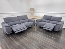Furniture Village 3+2 Seater Sofa Set Power Recliner Dark Grey Suede