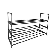 AMOS 3-Tier Metal Shoe Rack Storage Organiser Shoe Shelf - Black