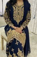Women Navy Blue Shalwar Kameez Pakistani Indian Stitched Suit  Size S