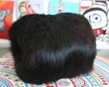 Real Vintage 1940's Fur Muff/Hand Warm Black/Very Dark Brown with red undercoat