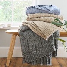Bianca Cable Knit Cosy Soft Throw Blanket 150 x 200cm Blue, Grey Or Natural