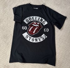 Next Girls Sequin ROLLING STONES Sequins Black T Shirt/ Dress age 14 Years