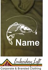 PERSONALISED CARP FISHING HOODIE WITH CARP & NAME PRINTED ON THE BACK**.