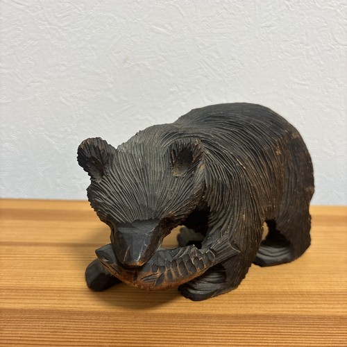 Vintage wooden bear with - with, fish