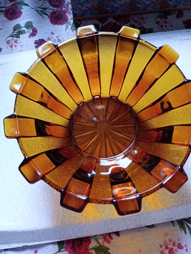 Amber pressed glass - pressed, bowl