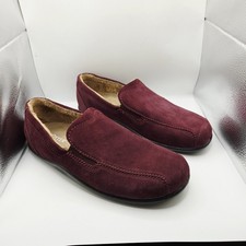 Hotter Relax Slippers Mens UK 12 Maroon Suede Faux Fur Lining Slip-On New No Box