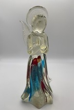 Stunning MURANO? Hand Blown Art Glass Clear W Blue Praying ANGEL Figurine -read