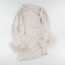 16ARLINGTON Womens Adelaide Pink Mini Dress One Shoulder Feather Cuffs 16 RRP925