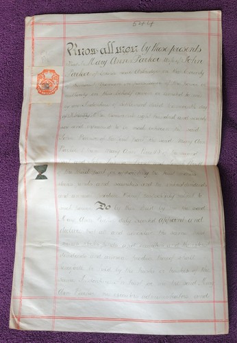1885 vellum indenture - vellum, parker