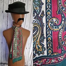 Scarf Red Green Pattern Polyester Vintage 1980s Mod Gent Dandy AJ77L