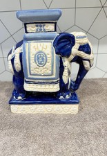 Elephant Ceramic Jardiniere Plant Pot Stand Seat Oriental Vintage Blue/White