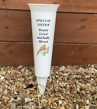 ROBIN Spike Memorial Grave Cemetery Flower Vase White Robin for SISTER