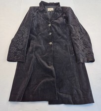 LAKELAND Coat 16 Black Womens Velvet Collared Button Up Mid Length Lined Cotton