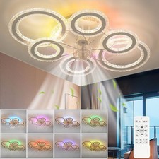 RGB LED Ceiling Fan W/ Colorful Lights Dimmable Smart Remote Control Timing NEW