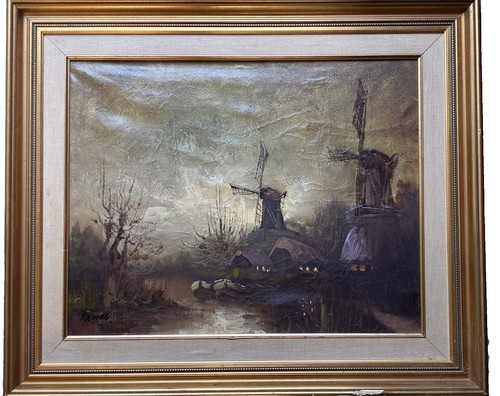 Vintage oil dutch landscape - vintage,