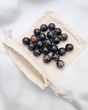DRACULA - 25 Glass Marbles. Black, White & Red Swirl, 14mm, with Cotton Pouch