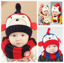 Baby Toddler Fleece Lined Hat and Scarf Warm Set Winter Beanie Cap 6 mth to 2yrs