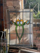 Antique Art Nouveau Stained Glass Window Panel: Reclaimed, English.