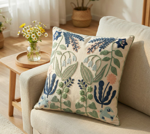 Botanical embroidered cushion - botanical,