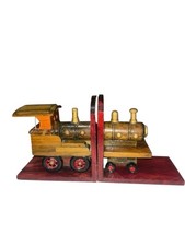 Wooden Railroad Train Engine Bookends Study Nursery Steam Train
